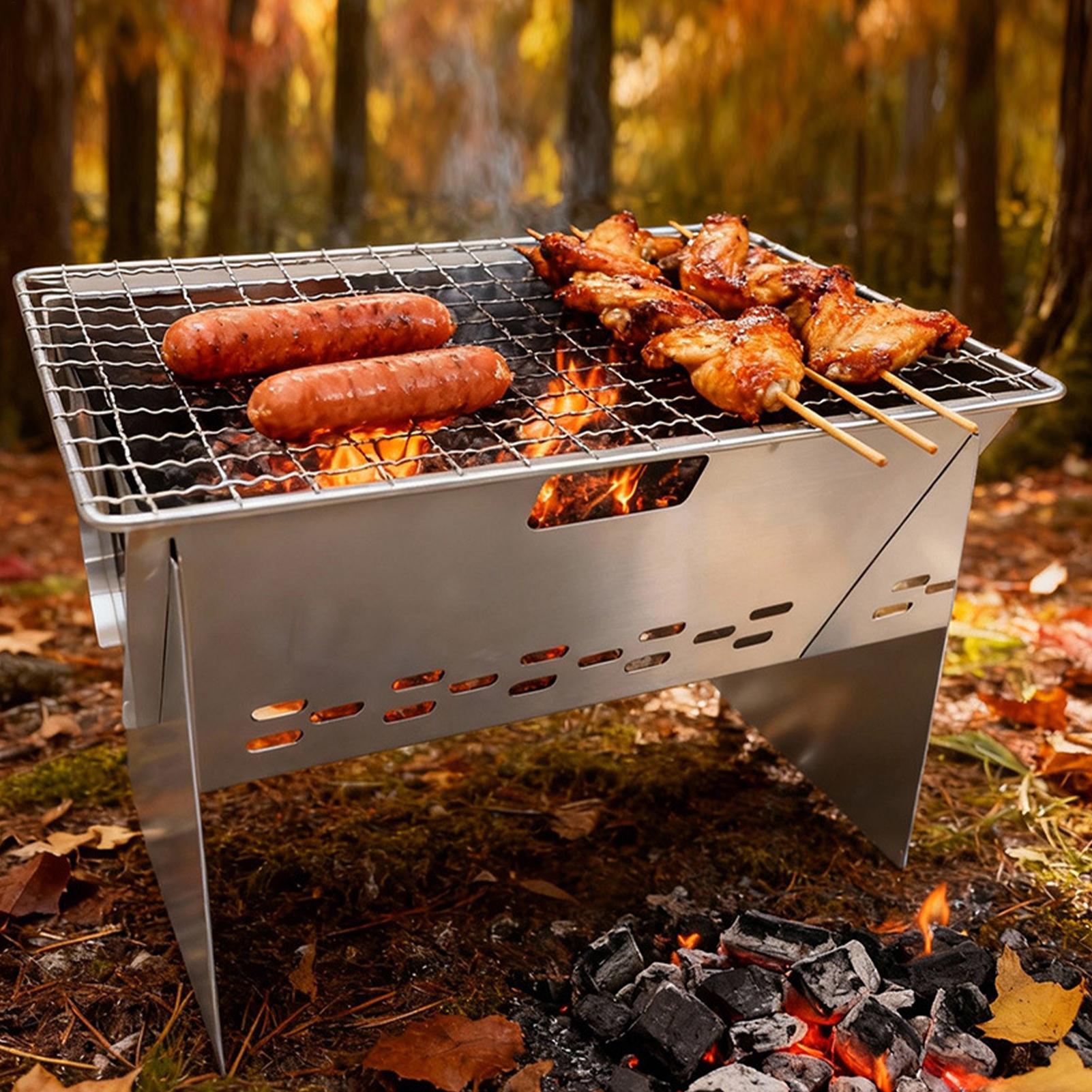 Stainless steel Charcoal Grill - مراجعة Camping Cooking Fire Stove وسعره