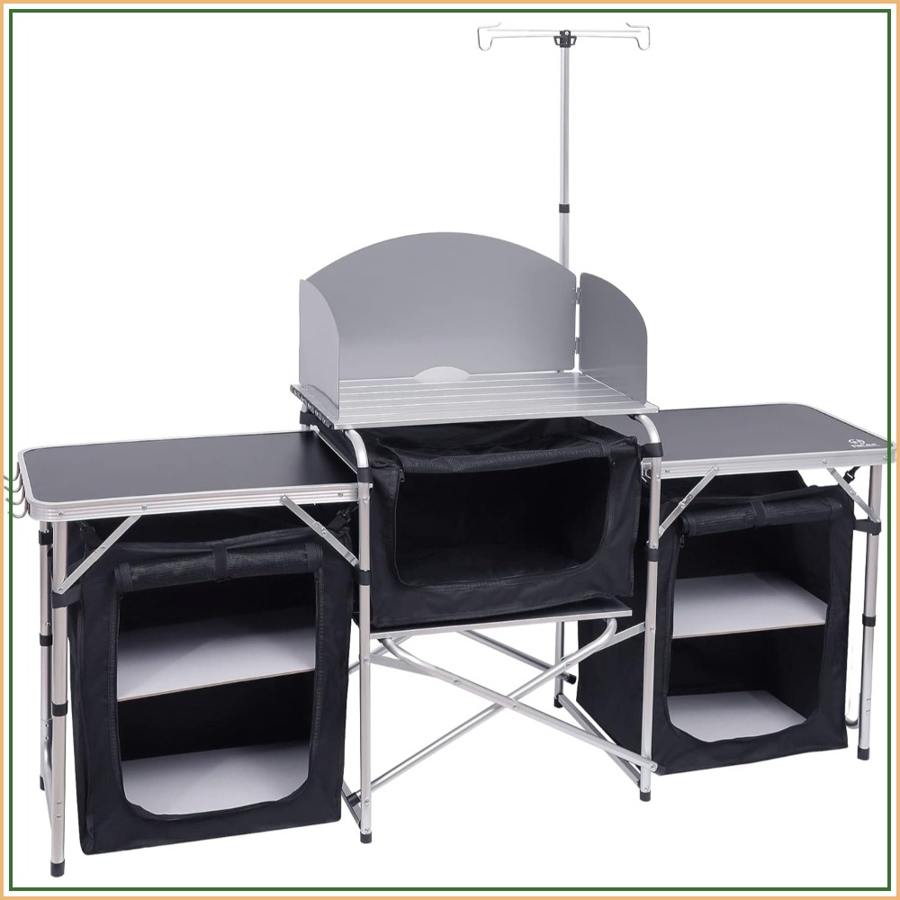 Camping Kitchen Table with Lig - مراجعة Camping Cooking Table With Windshield وسعره