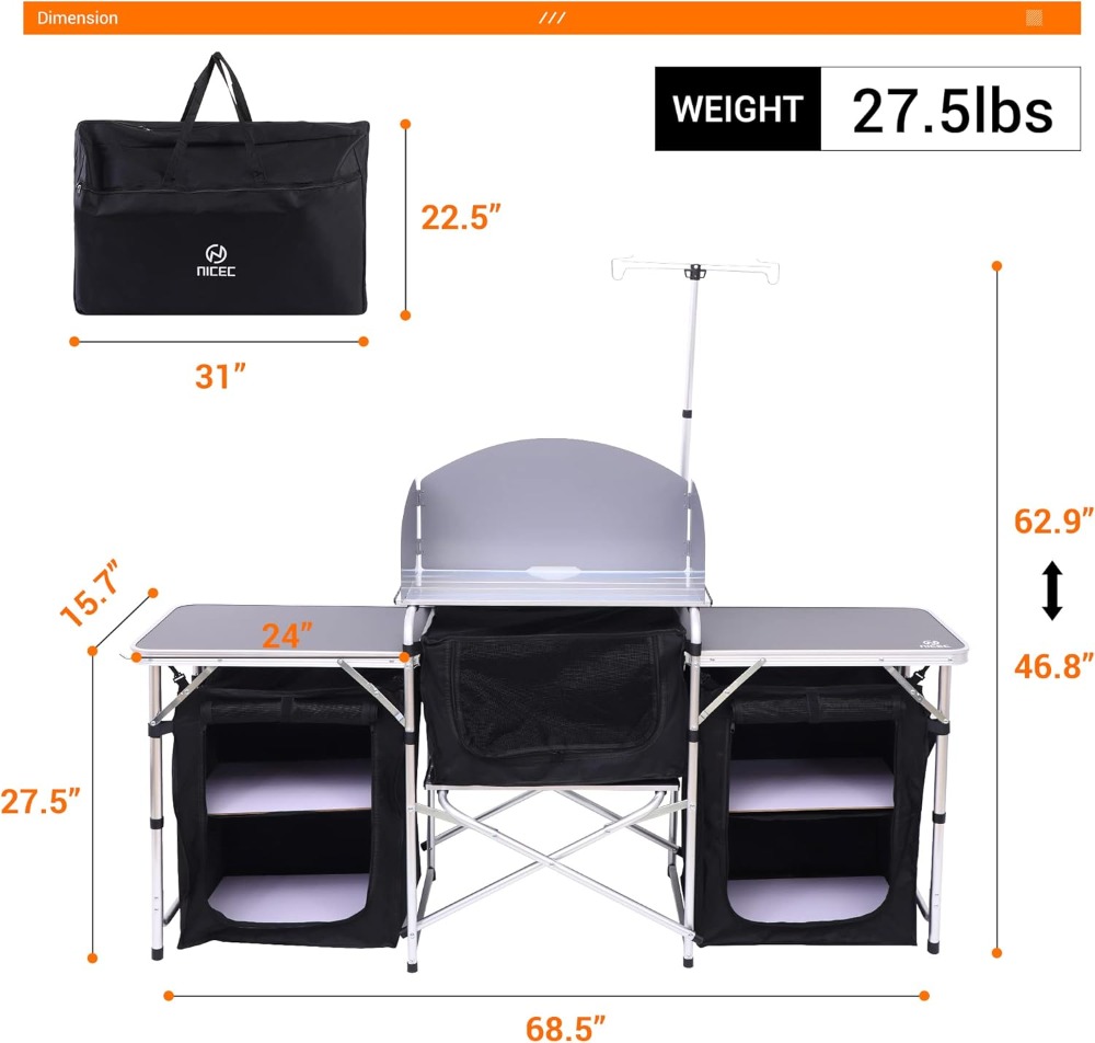 Camping Kitchen Table with Lig - مراجعة Camping Cooking Table With Windshield وسعره
