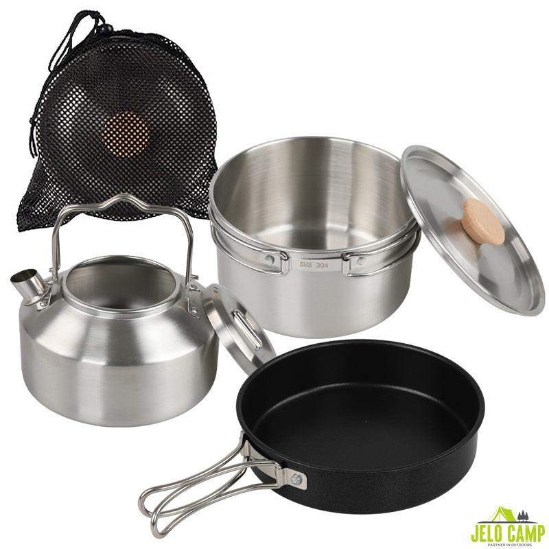 High-Grade 304 Stainless Steel - مراجعة Camping Cooking Set With Kettle وسعره