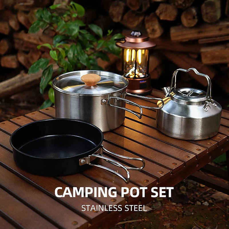 High-Grade 304 Stainless Steel - مراجعة Camping Cooking Set With Kettle وسعره