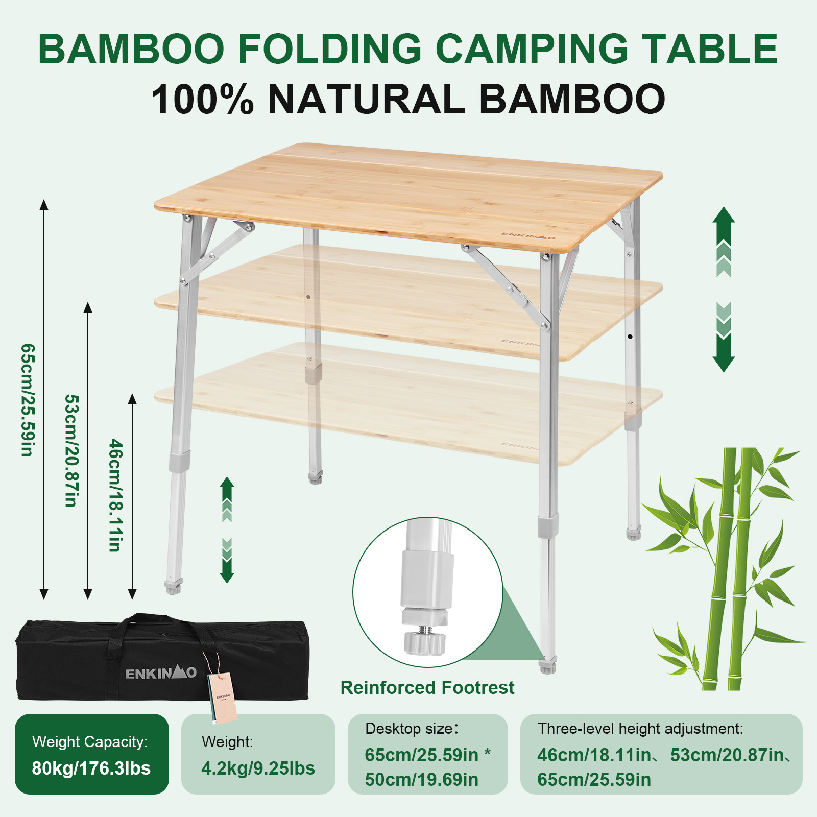 Adjustable Height Folding Bamb - مراجعة Camping Cooking Table وسعره
