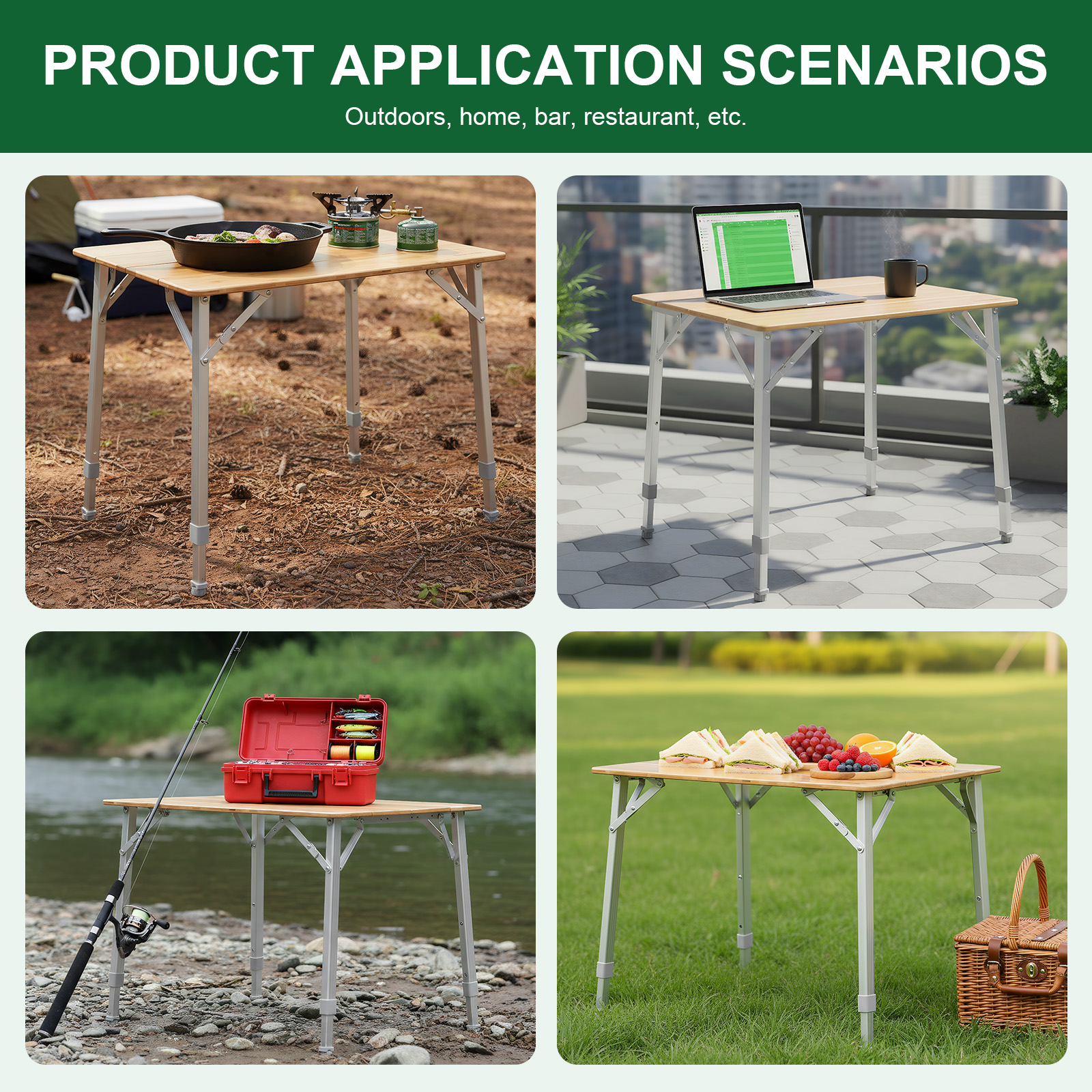 Adjustable Height Folding Bamb - مراجعة Camping Cooking Table وسعره