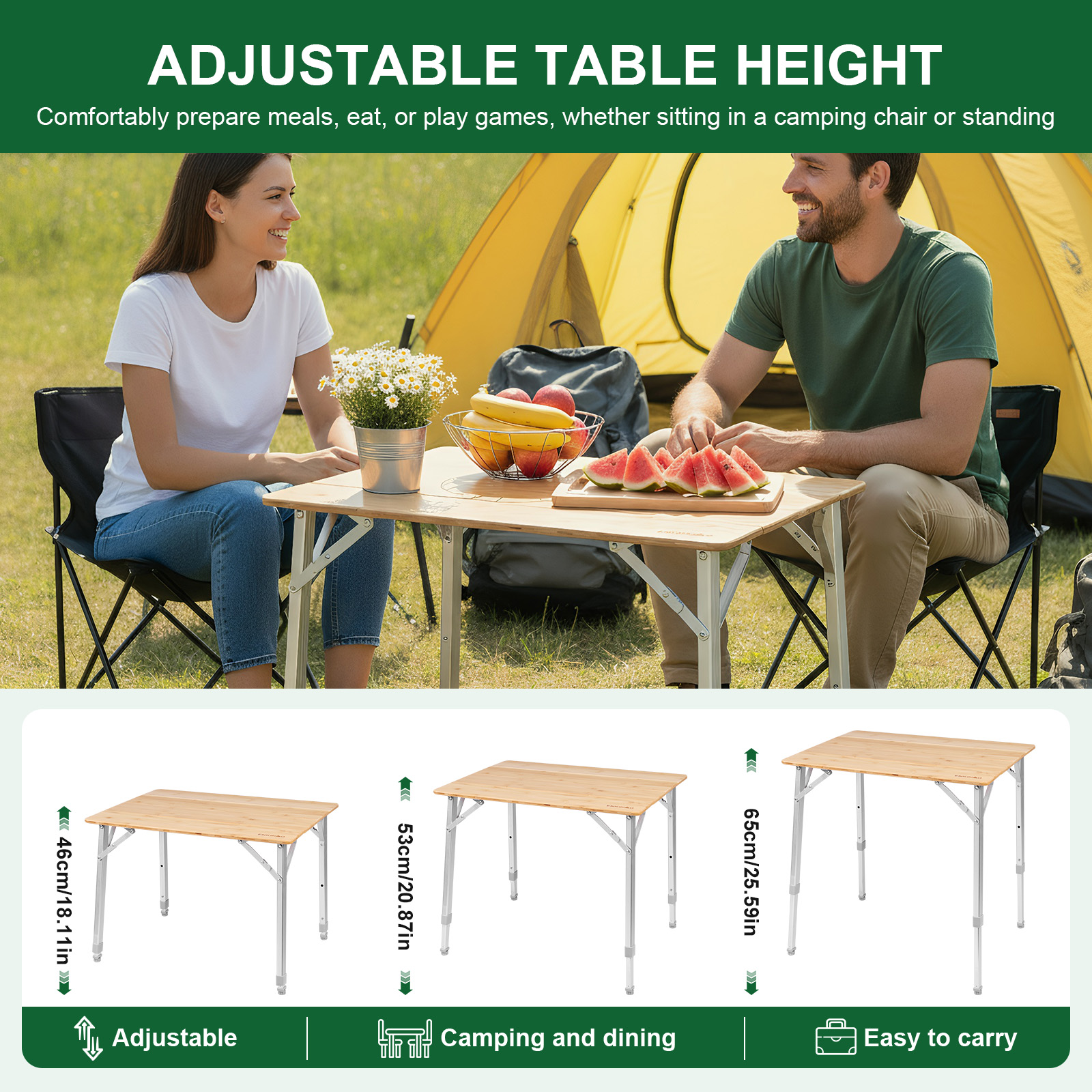 Adjustable Height Folding Bamb - مراجعة Camping Cooking Table وسعره