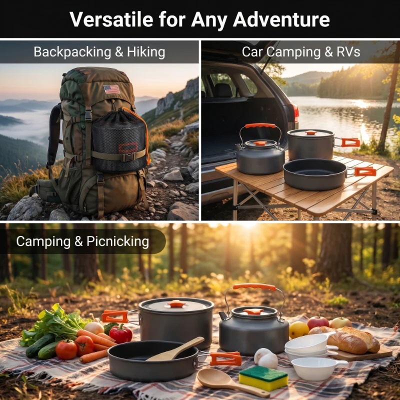 Camping Cookware Set Outdoor P - مراجعة Camping Cooking Essentials وسعره