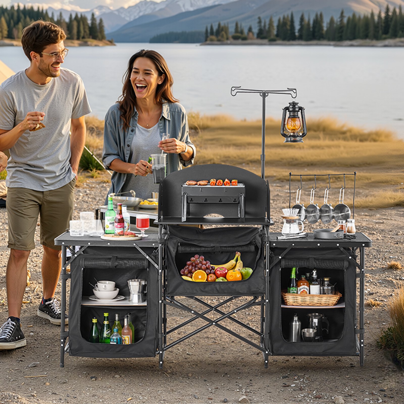 Camping Kitchen Table Portable - مراجعة Camping Cooking Table With Windshield وسعره